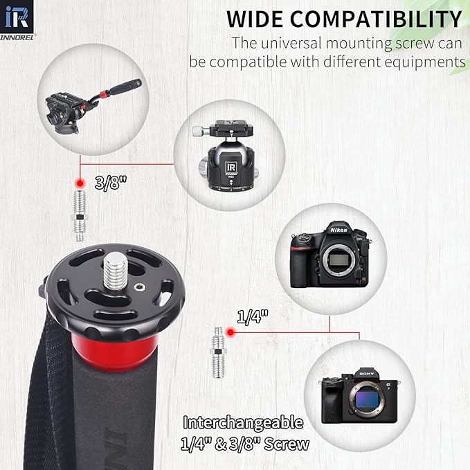 INNOREL U285A Camera Monopod 66.9 in/170 cm Aluminum Alloy 5-Section with Fast Flip Lock Travel Monopod for Canon Nikon Sony DSLR Camera Video Camcorder DV Photography Bracket Load 22 lb/10 kg