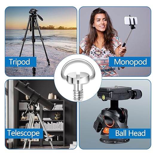 cobee 5 Pcs 1/4" Camera Tripod Screw, Stainless Steel Thread D-Ring Camera Screws, Quick Release Camera Screw for Camera Tripod Monopod QR Plate