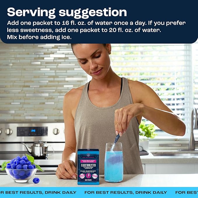 KEY NUTRIENTS Electrolytes Powder Packets 20 Pack - No Sugar, Delicious Blue Raspberry, Hydration Packets with Electrolyte Powder for Refreshing Electrolyte Drink Mix Packets - Zero Calories