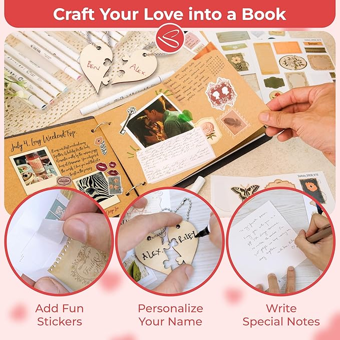Stofinity 5 Year Anniversary Wood Gifts For Men Women - Unique 5 Year Wedding Gifts For Husband Wife, Wooden Anniversary Scrapbook Photo Album Journal, Romantic 5th Marriage Gift For Couple