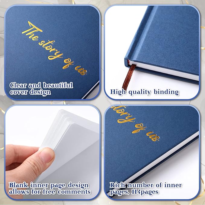 Colarr Hardcover Couples Scrapbook 144 Pages 8.7 x 8.7" Couples Photo Album Scrapbook Journal for 1 Year Wedding Memory Anniversary Photo Book Gift with 2 Markers(Navy Blue,the Story of Us)