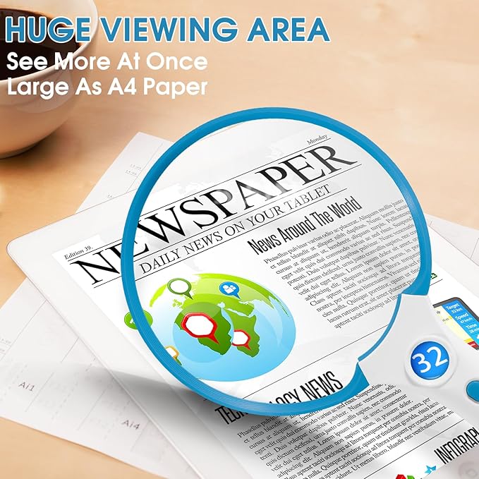 Large Magnifying Glass with Light, Magnifier Handheld Illuminated Lighted Magnifier with 3 LED Lights 1UV Light Storage Bag Clean Cloth for Seniors Reading Inspection (Blue)