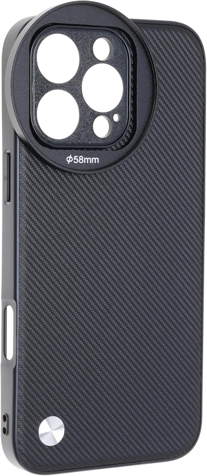 FocusFoto Phone Case Holder for iPhone 16 Pro Case, Integrated with 58mm Threaded Filter Adapter, Anti-Vignetting Design, Compatible with MagSafe Magnetic Wireless Charging (Black)
