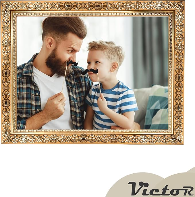 VictoR Picture Frame 8x10 in Gold "Vermeer" - Antique Picture Frame with shatterproof Acrylic Glass - 8 x 10 Photo Frame Vintage