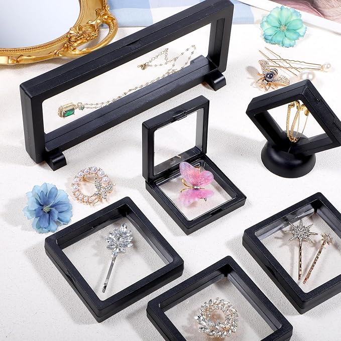 30 Pack 3D Floating Display Stand Floating Frame Display Case Coin Display Holder Transparent PE Jewelry Storage Box for Jewelry,Specimen,Medallions(Black)