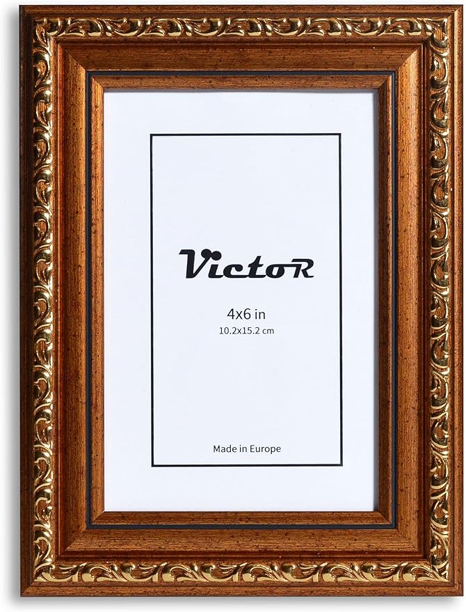 VictoR Picture Frame Chagall 4x6 Brown Gold - Vintage Picture Frames with Shutterproof Acrylic Glass - 4 x 6 Photo Frame - Brown Picture Frames - Antique