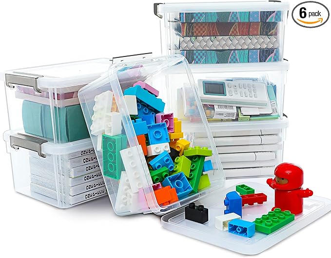 Citylife 6 Packs Small Storage Bins with Lids 3.2 QT Plastic Storage Containers for Organizing Stackable Clear Storage Boxes