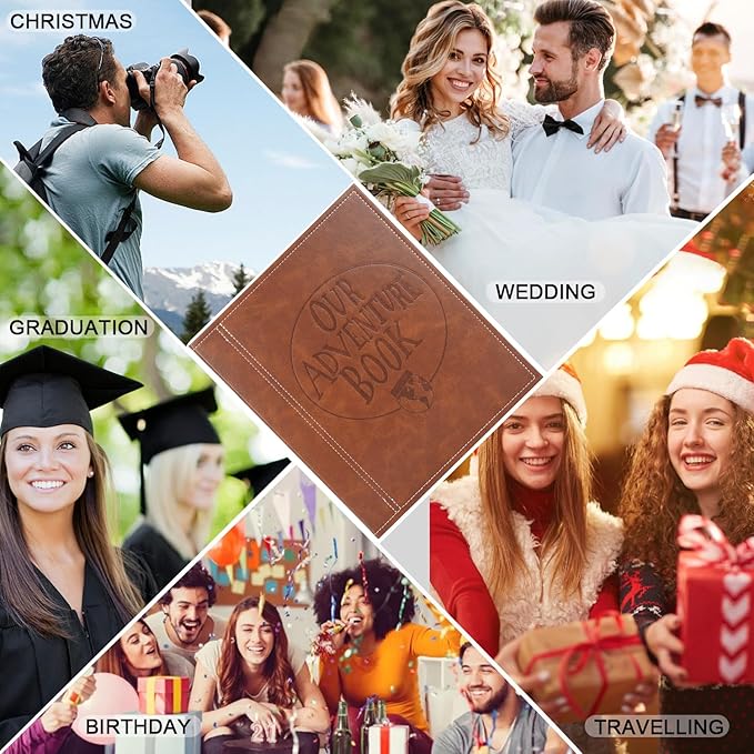 Self-Stick Page Adventure Book Scrapbook Photo Album,40 Pages Leather Cover DIY Photo Book for Family,Anniversary Wedding,Travel Memories Holds 3X5, 4X6, 6X8, 8X10 Photos (Brown)