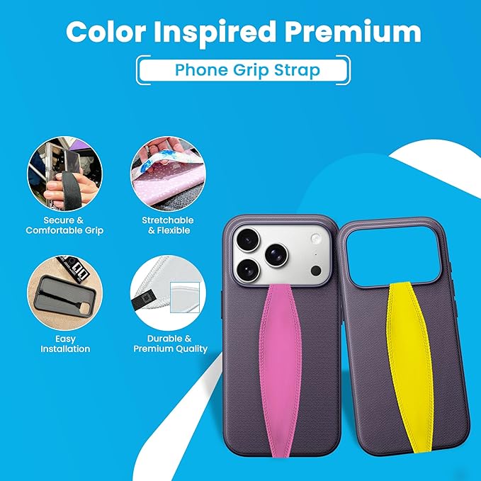 Switchbands Universal Phone Grip Strap – Pack of 2, Customizable Phone Holder for Hand, Wireless Charging Safe Phone Handle Grip, Phone Strap for iPhone, Samsung & Android Cases - Blue & Cobalt Blue
