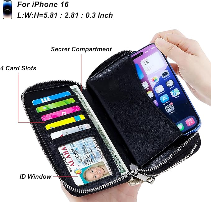 Cellphone Wallet for Women Dual Zipper Long Purse with Removable Wristlet