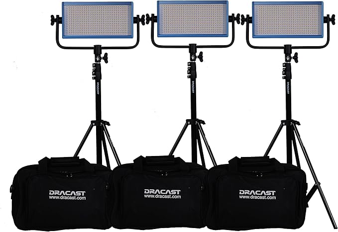 Dracast Pro Series LED500 Daylight LED 3 Light Kit with Gold Mount Battery Plates and Light Stands