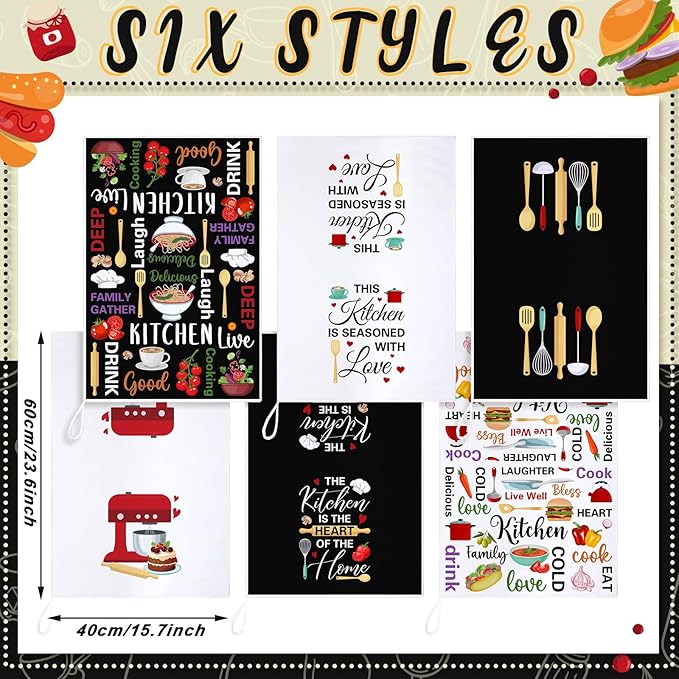 6 Pcs Funny Quotes Kitchen Towels Quotes Dish Towels Christian Farmhouse Vintage Hand Cloths Baking Mom Gifts for Cooking Lovers Spring Easter Bathroom Decor Housewarming Gift