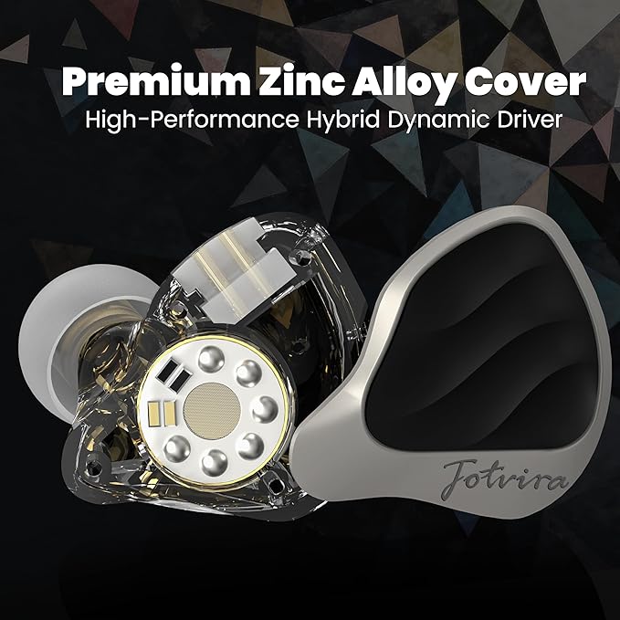 Hybrid in Ear Monitors Headphones with Mic, IEM Earphones 10mm Dual Dynamic Drivers, HiFi Wired Earbuds, Zinc Alloy Faceplate in Ear Monitor with Silver-Plated Detachable Cable for Musician
