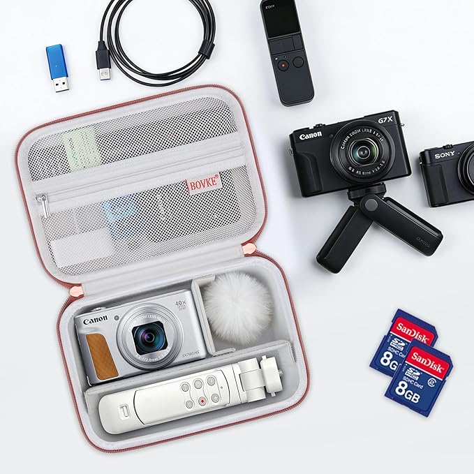 BOVKE Carrying Case for Canon G7X Mark III Mark II, PowerShot SX740 SX730, Sony ZV-1 II/ZV-1F Compact 4K Vlogging Digital Camera Travel Storage Bag for Tripod Microphone Cameras Accessory, White