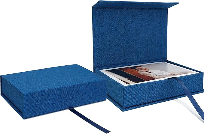 Vienrose Linen 4" x 6" Photo Cases and Postcard Keeper Storage Container Box 1Pcs for Photo, Postcard, Decorative Paper, Navy Blue