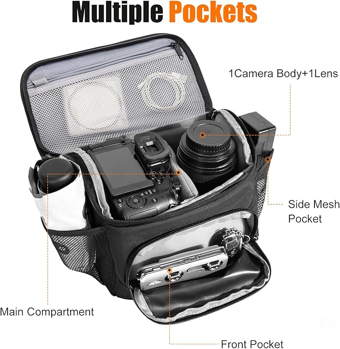 Cwatcun Small Camera Sling Bag Crossbody Camera Shoulder Case, Waterproof Travel Photography Camera Messenger Bag for Canon, Nikon, Sony, Fuji DSLR/SLR/Mirrorless Cameras, Lens and Accessories