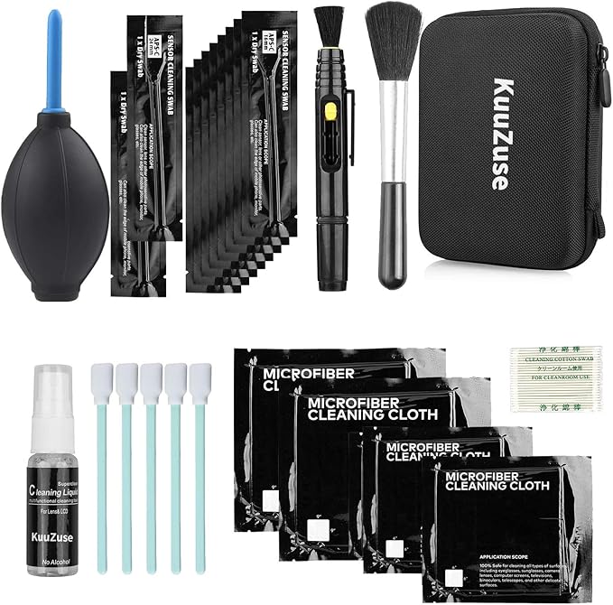KuuZuse Professional DSLR Camera Cleaning Kit with APS-C Cleaning Swabs, Microfiber Cloths, Camera Cleaning Pen, for Camera Lens, Optical Lens and Digital SLR Cameras.