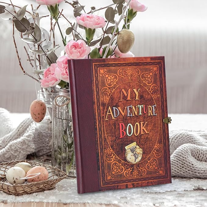 My Adventure Book Scrapbook – Retro-Style Embossed Photo Album with 124 Pages, DIY Memory Travel Journal for Couples, Anniversary, Wedding, and Valentine's Day Gifts(Retro Film Style)