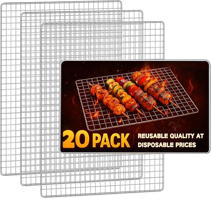 Grill Topper, Disposable Grill Grates, 20Pcs 11.8X15.7 Inch Baking Rack Replacement, BBQ Accessories for Outdoor Smoker Grills