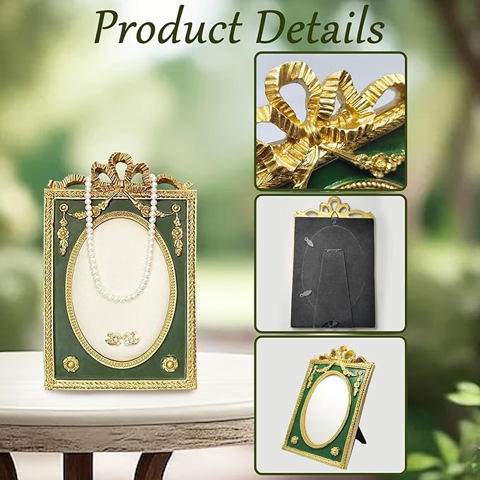 Gold Jewelry Display Holder Vintage Necklace Elegant Earring Holder & Necklace Stand for Women, Baroque Photo Frame Organizer with Velvet Backing, Wedding Gift & Mother’s Day Present