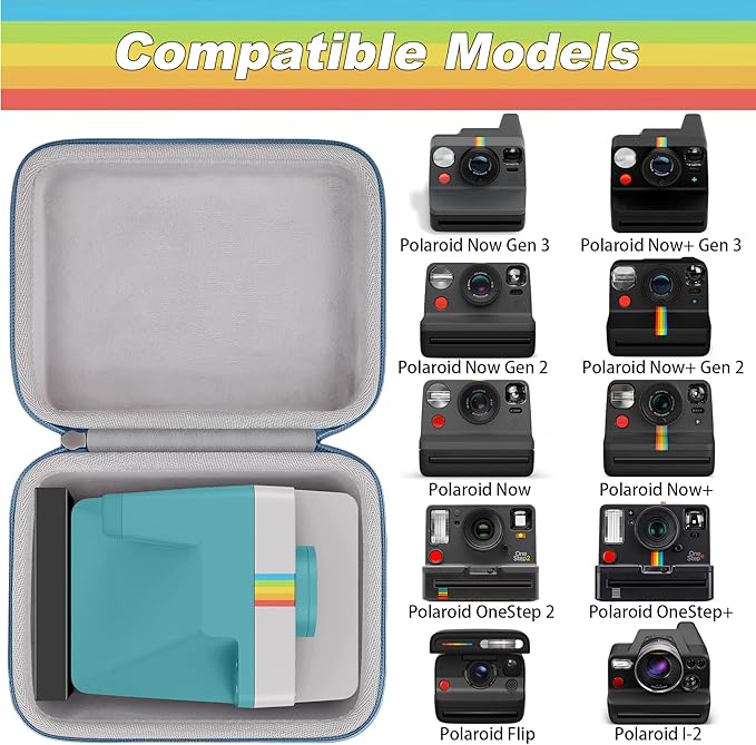 khanka Hard Carrying Case for Polaroid Now 3rd Gen I-Type,Now+ 3rd,Now 2nd,Now+ 2nd Gen,Flip,Originals Now I-Type,Originals Now+,I-2,OneStep+,OneStep 2 Instant Film Camera(Blue Zipper)