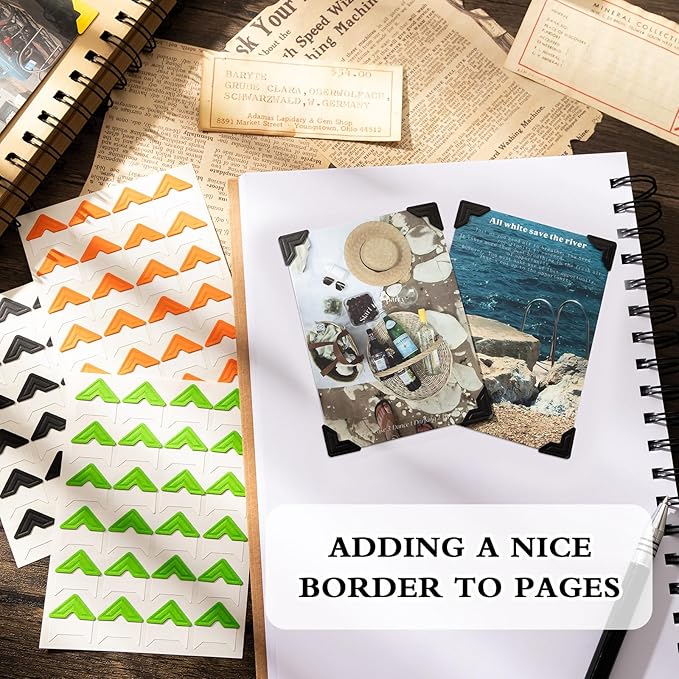 AYZTKUX 528 Pcs Photo Corners Self Adhesive Stickers, 22 Sheets 13 Colors Photo Mounting Corners for DIY Scrapbook, Photo Album, Picture Frames, Memory Books, Journals (Multicolor)