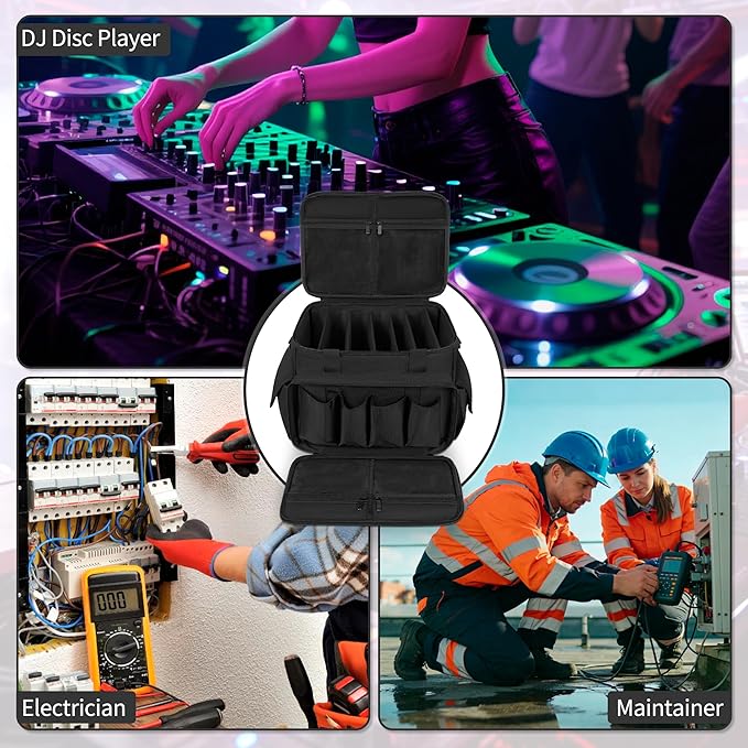 DJ Cable File Bag with 6 Detachable Dividers High Capacity Gig Cable Bag for Cords,DJ Gear,Sound Instrument and Accessories, Black