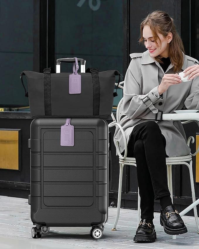 Teskyer Luggage Tags, Thick & Durable, Easy to Identify, Privacy Protection, TSA Approved Travel Essentials Suitcase Tags - 2 Pack, Purple