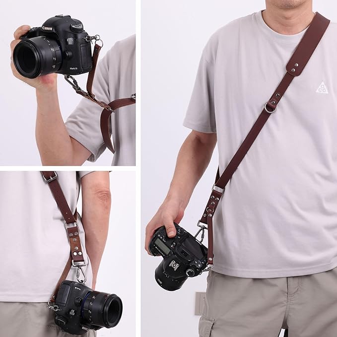 Padwa Lifestyle Dark Brown Single Camera Harness Strap for One Camera - Professional Single Full Grain Leather Cowhide Camera Harness,Quick Release Gear DSLR Camera Straps for Photographers