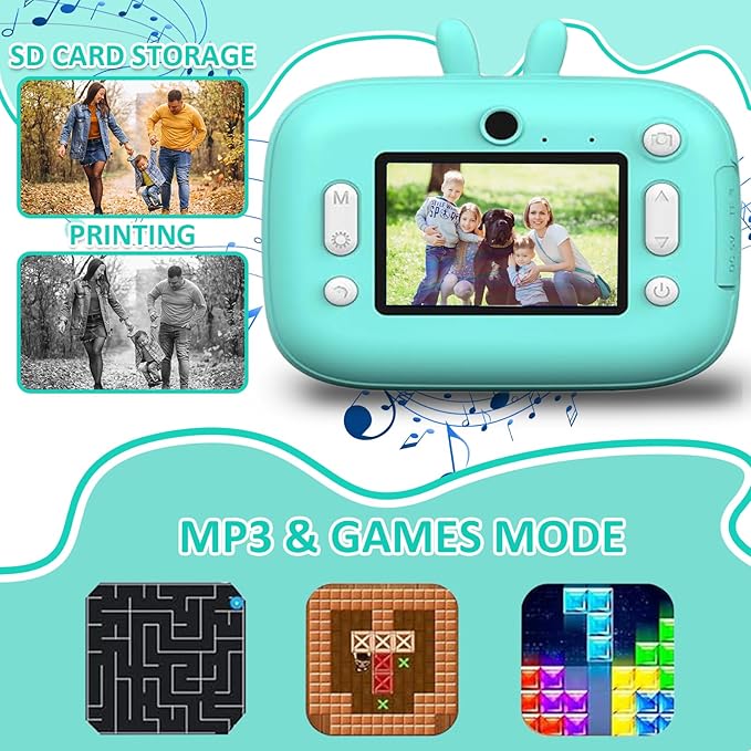 Instant Print Camera for Kids, Toddler Cameras Christmas Birthday Gifts for Boys Age 3-12, 1080P HD Digital Video Cameras for Toddler,Kids Portable Toy with 3 Rolls Photo Paper 32GB SD Card(Blue)