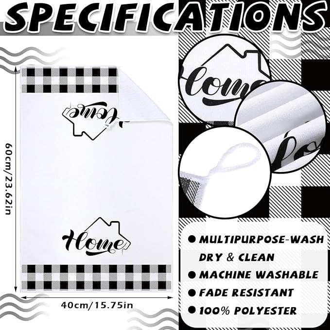 Preboun 6 Pcs Christmas Buffalo Plaid Kitchen Towels Black and White Dish Hand Towels for Kitchen Love Home Family Tea Cloth Decorative Farmhouse Absorbent for Bathroom Decor