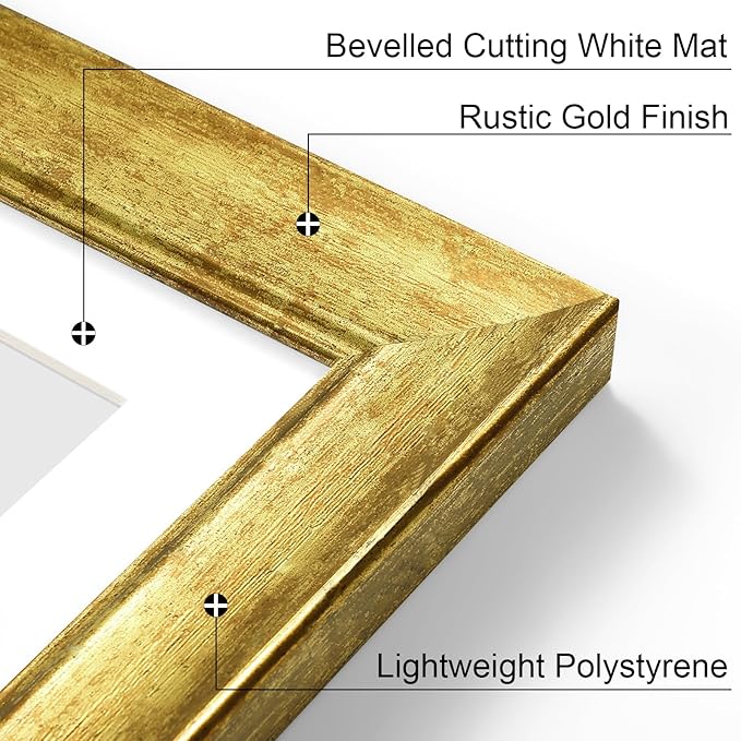 Vittanly 24x36 Picture Frames Set of 2, Display 20x30 Pictures with Mat or 24x36 without Mat, Rustic Picture Frames for Wall Mount, Photo Frame Collage for Wall Decor, Gold