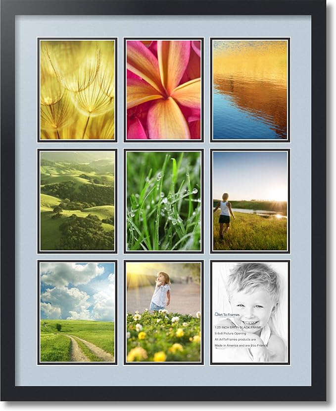 Art to Frames Double-Multimat-1049-860/89-FRBW26079 Collage Photo Frame Double Mat with 9-6x8 Openings and Satin Black Frame
