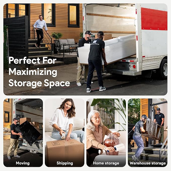 International Plastics Co. 70 Gauge 15" Plastic Stretch Film/Wrap with Extended Handles 1000ft Clear Moving Industrial Packing Heavy Duty Shrink Cling Durable Furniture (Extended Handles, 4 Pack)