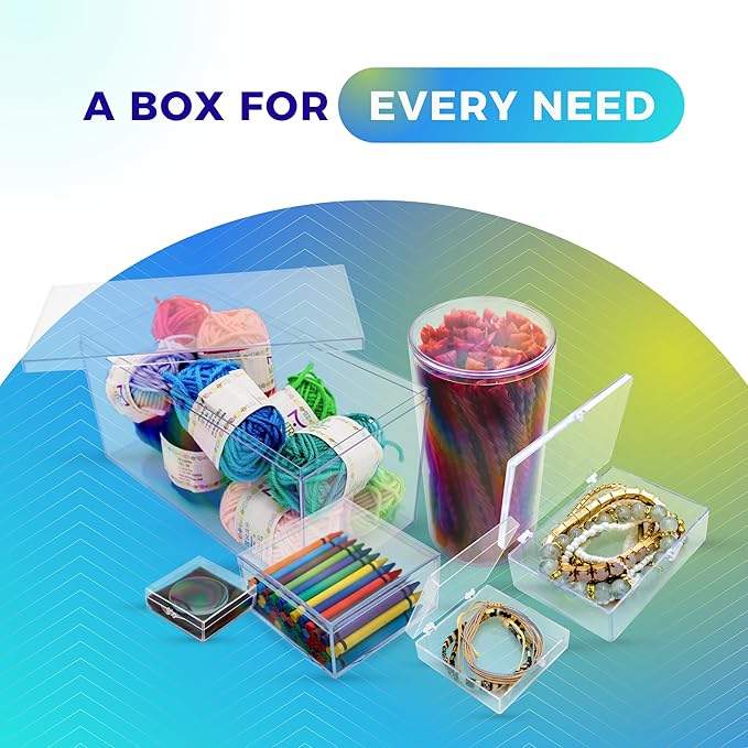 4-Pack Clear Hinged Plastic Containers, Keepsake Storage Boxes, 6" L x 4" W x 1/2" H, Made in USA, Plastic Display Case and Storage Containers