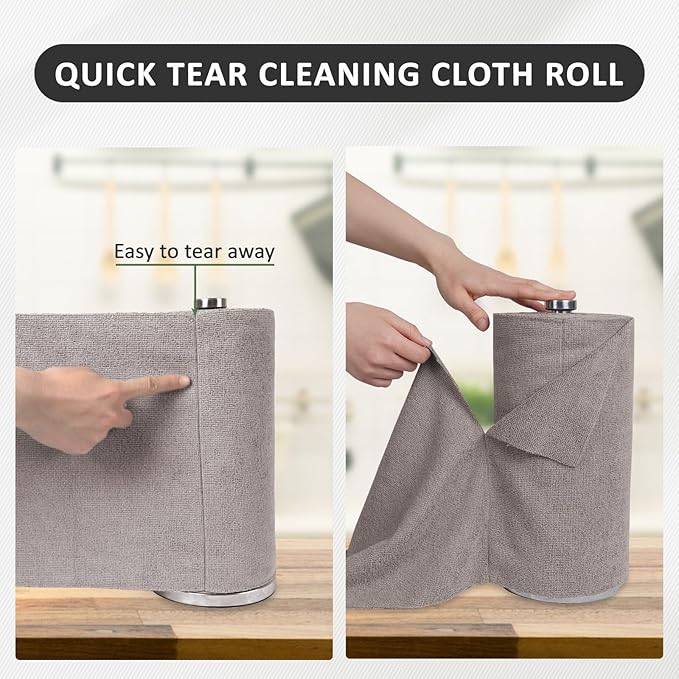 YoulerTex Reusable Cleaning Cloths Microfiber Towel: 50 Pack Washable Tear Away Cleaning Towels Roll - 12× 12 Absorbent Rags Drying Dishcloths for Kitchen House Car (20, Brown Cup Pattern)