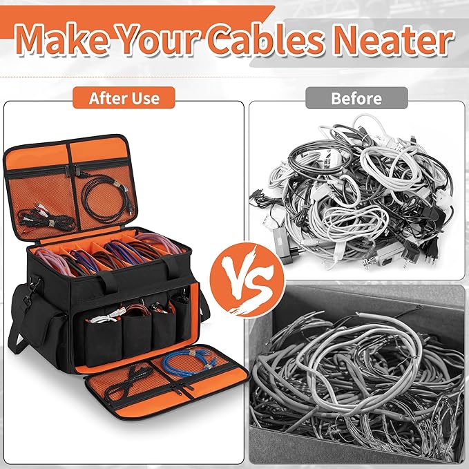DJ Cable File Bag with 6 Detachable Dividers High Capacity Gig Cable Bag for Cords,DJ Gear,Sound Instrument and Accessories