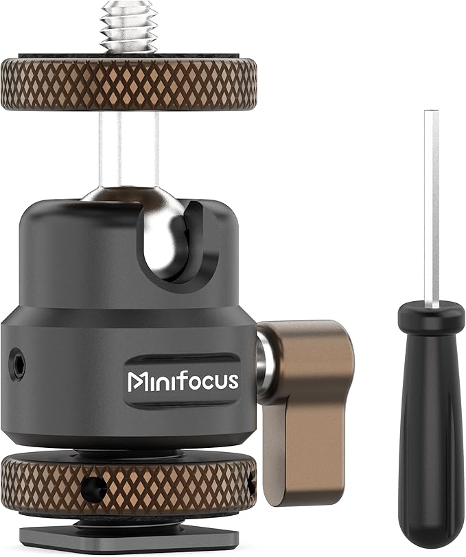 MINIFOCUS Mini Ball Head, Metal Tripod Ballhead with 1/4" Cold Shoe Adapter, 360° Swivel 125° Tilt Ball Heads for Camera, Camcorder, Phone Holder, Max Load 11lb