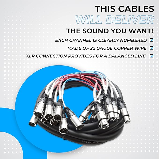 Seismic Audio SARLX-8x25 25-Feet 8-Channel XLR Snake Cable for Live, Recording, Studios, Gigs