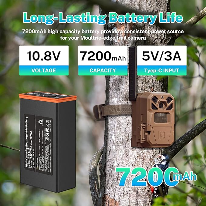 7200mAh Rechargeable Battery for Moultrie Edge Series Cellular Trail Camera, High Capacity Lithium-Ion Batteries Compatible with Moultrie Edge, Edge PRO, Edge 2,Edge 2 PRO