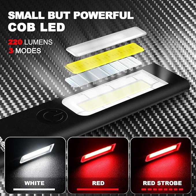 HAUTMEC Pocket EDC Flashlight Rechargeable 200 Lumens Slim Flat Flashlight Magnetic 3 Modes Mini Led Flashlights for Work Light HT0379