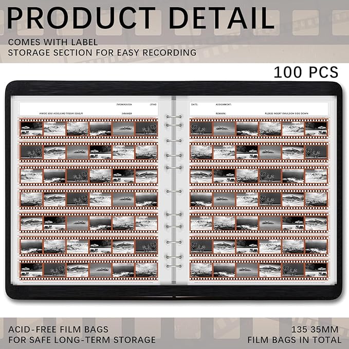 100 Pcs 35mm Film Negative Sleeves Film Binder Storage for 135 35mm Size Negative Page Preserver for Organizing