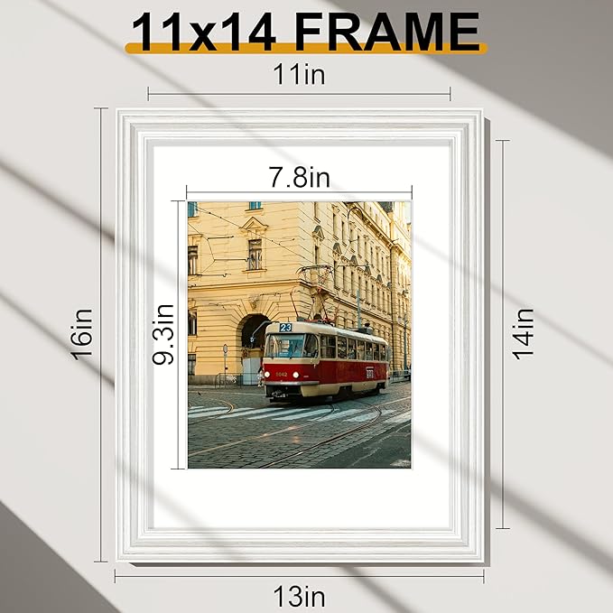 Vittanly 11x14 Picture Frames Set of 2, Ornate Vintage Photo Frame for Wall or Tabletop, Display 8x10 Pictures with Mat or 11x14 without Mat, Rustic White