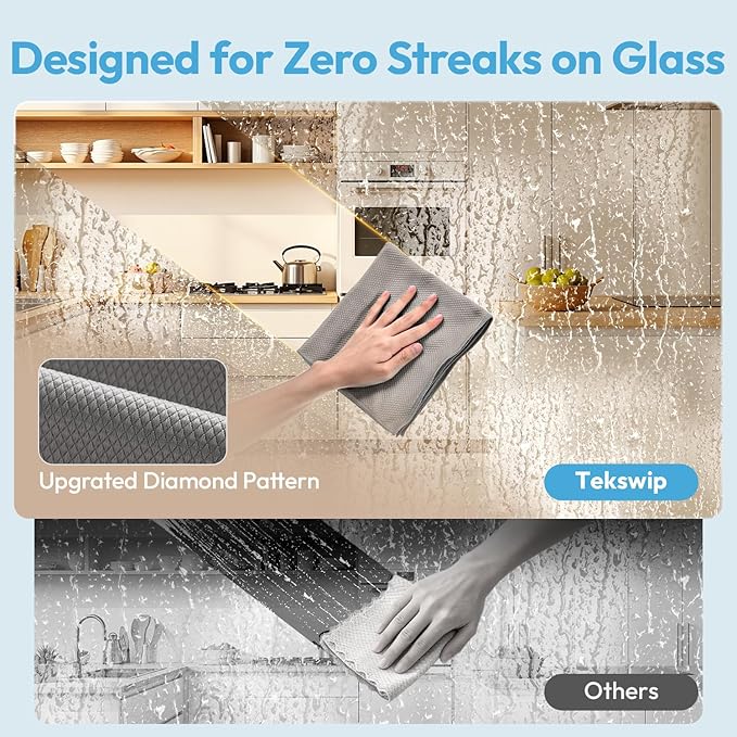 Nanoscale Microfiber Cloths 15.55”x 15.55”, Glass Window Mirror Stainless Steel Car Cleaning, Streak-Free, Lint-Free, Super Thick & Absorbent, Reusable, 6 Pack (Gray)