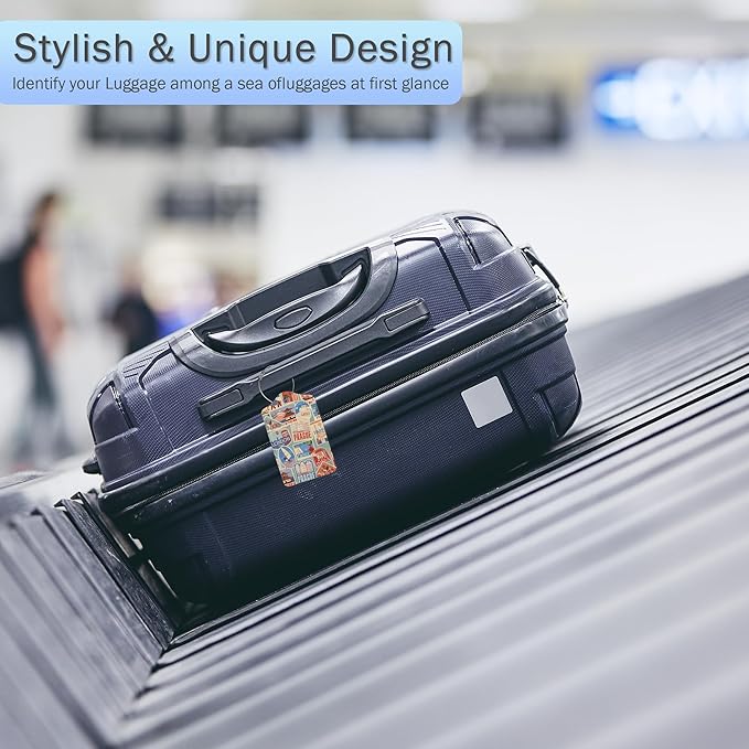 3 Pack Luggage Tags,Retro Travel Stickers PU Leather Luggage Tags for Suitcase,Name ID Labels with Privacy Cover Suitcases and Metal Loop for Travel Bag Suitcase
