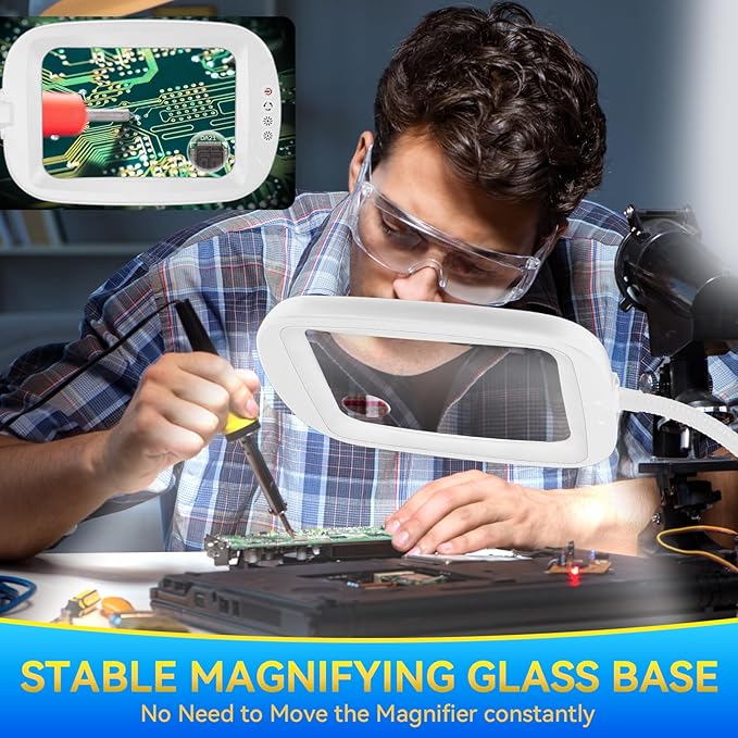 30X 10X Extra Large Floor Magnifying Glass with Light and Stand,60 LED Flexible Gooseneck Floor Magnifying Lamp with 5 Color Modes, 2-in-1 Lighted Magnifiers for Close Work, Sewing,Crafts, Painting