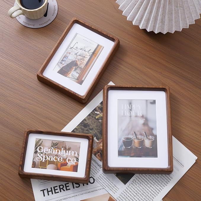 TEYCLZORE 4x6 Natural Walnut Picture Frame, Handmade Photo Frame, Display 3x4 Picture with Mat or 4x6 Without Mat, Tabletop Display and Wall Hanging
