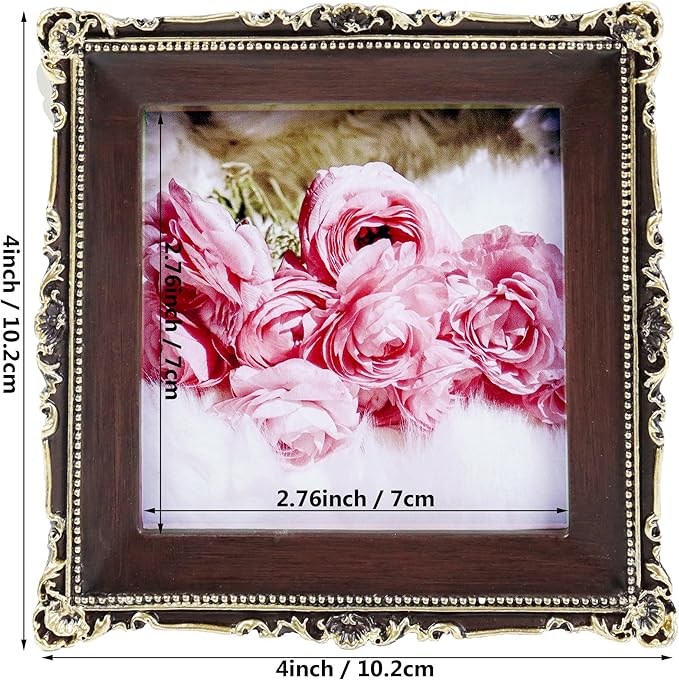 Hymmah 3 * 3inch Mini Wallet Picture Frame Vintage Photo Frame Ornate Textured Hand-Crafted Resin Frame with Easel&Hook for Tabletop&Wall Display,Photo Gallery,Art