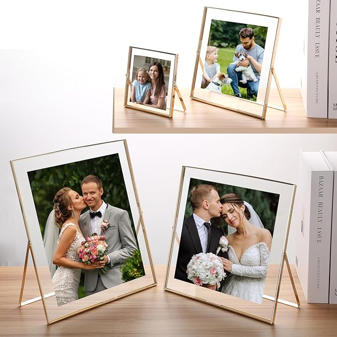 Silver 10x12'' Floating Frame 2pack For Photo Sizes(8.5x11'',7x9'',8x10''),Beautiful Metal Beaded Edge 8x10'' Floating Picture Frames,Adjustable Tabletop/Shelf Photo Frame