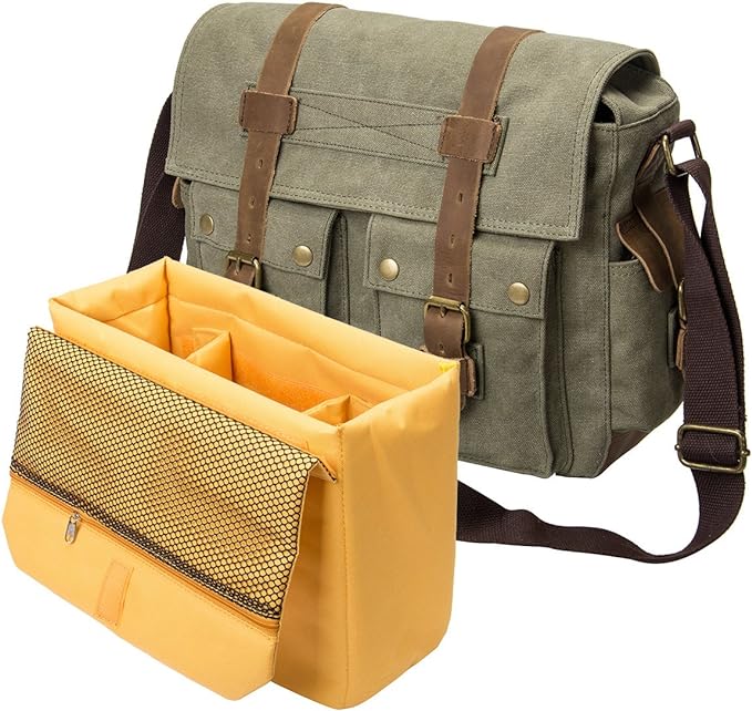 Men's Lightweight Vintage Waterproof Canvas DSLR SLR Shockproof Camera Shoulder Messenger Bag Sling Bag